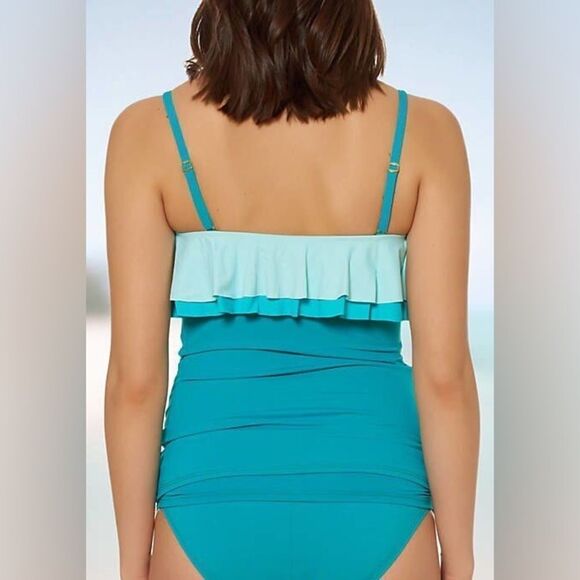 Bleu Rod Beattie NWT Double Ruffle Tankini Swimsuit Top in Summer Teal Size 6 - Picture 3 of 8